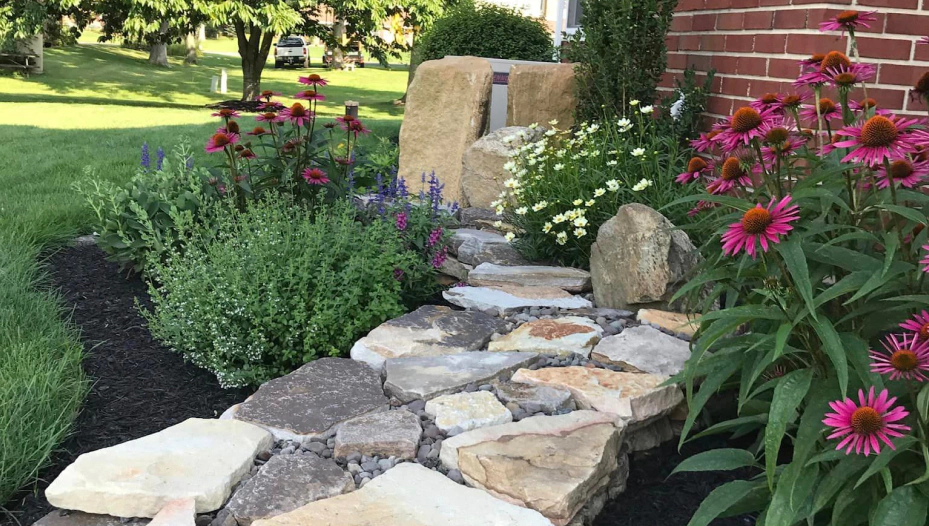 stone cut pathway and flowers landscape project